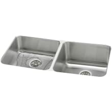 Gourmet Lustertone Stainless Steel 30-3/4" x 18-1/2" Double Basin Undermount Kitchen Sink with Right Primary Bowl, 10" Depth, Rounded Basin Corners, Bottom Grid, and Drain
