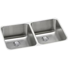 Lustertone 30-3/4" Undermount Double Basin Stainless Steel Kitchen Sink with Basket Strainer
