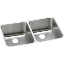 Gourmet Lustertone Stainless Steel 30-3/4" x 18-1/2" Double Basin Undermount Kitchen Sink with left Primary Bowl, and 10" Depth