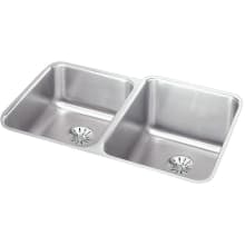 Lustertone 31-1/4" Undermount Double Basin Stainless Steel Kitchen Sink with Basket Strainer