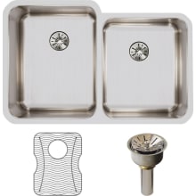 Lustertone 31-1/4" Undermount Double Basin Stainless Steel Kitchen Sink with Basin Rack and Basket Strainer