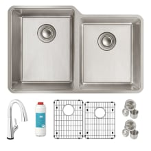 Lustertone Iconix 31-1/4" Undermount Double Basin Stainless Steel Kitchen Sink with Deck Mount 1.5 GPM Kitchen Faucet