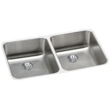 Lustertone 30-3/4" Undermount Double Basin Stainless Steel Kitchen Sink with Basket Strainer