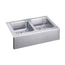 Gourmet Lustertone Stainless Steel 33" x 20-1/2" Undermount Double Basin Kitchen Sink with 7-7/8" Depth, Bottom Grid, and Drain Fitting