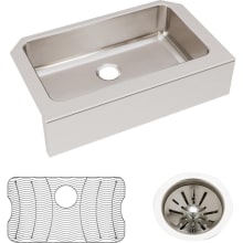 Lustertone 33" Farmhouse Single Basin Stainless Steel Kitchen Sink with Basin Rack and Basket Strainer