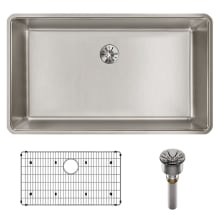 Lustertone Iconix 32-1/2" Undermount Single Basin Stainless Steel Kitchen Sink with Basin Rack and Perfect Drain