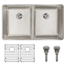 Lustertone Iconix 32-3/4" Undermount Double Basin Stainless Steel Kitchen Sink with Basin Rack and Perfect Drain
