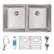 Lustertone Iconix 32-3/4" Undermount Double Basin Stainless Steel Kitchen Sink with Deck Mount 1.5 GPM Kitchen Faucet