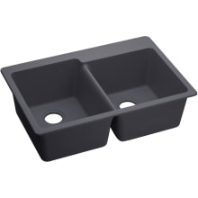 Quartz Luxe 33" Drop In Offset Double Basin Quartz Composite Kitchen Sink
