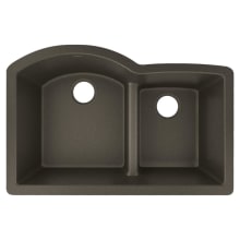 Quartz Luxe 33" Undermount Offset Double Basin Quartz Composite Kitchen Sink with Aqua Divide