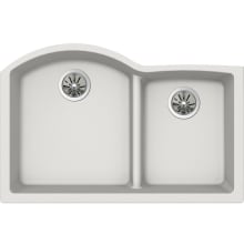 Quartz Luxe 33" Undermount Offset Double Basin Quartz Composite Kitchen Sink with Aqua Divide