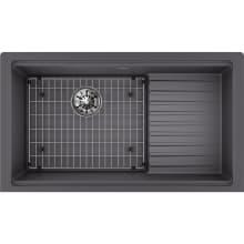 Quartz Luxe 35-7/8" Undermount Single Basin Quartz Composite Kitchen Sink plus Drainboard and Perfect Drain
