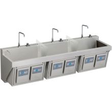 90" Triple Basin Wall Mounted Stainless Steel Utility Sink with Commercial Faucets (3) - Includes Three Strainers