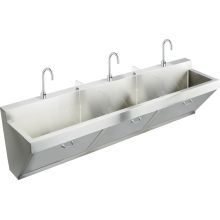 90" Triple Basin Wall Mounted Stainless Steel Utility Sink with Commercial Faucets (3) - Includes Three Strainers