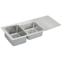 Gourmet Lustertone Stainless Steel 54" x 22" Double Basin Top Mount Kitchen Sink with Left Primary Bowl and Drain Board