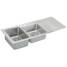 Gourmet Lustertone Stainless Steel 54" x 22" Double Basin Top Mount Kitchen Sink with Left Primary Bowl and Drain Board
