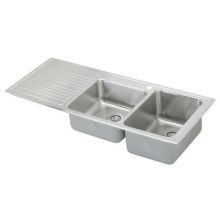 Gourmet Lustertone Stainless Steel 54" x 22" Double Basin Top Mount Kitchen Sink with Right Primary Bowl and Drain Board