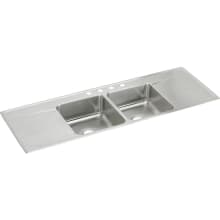 Lustertone 66" Drop In Double Basin Stainless Steel Kitchen Sink with Drainboard