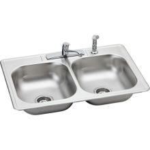 Kingsford 33" Double Basin Drop-In Stainless Steel Kitchen Sink with Kitchen Faucet - Includes Sidespray and Drain