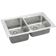 Gourmet Lustertone Stainless Steel 37" x 22" Self Rimming Double Basin Top Mount Kitchen Sink with 10" Depth
