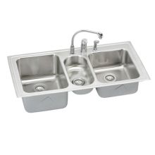 Gourmet 43" Triple Basin Stainless Steel Kitchen Sink for Drop In Installations with 40/20/40 Split and SoundGuard Technology - Faucet Included
