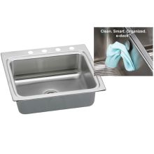 Gourmet 25" Single Basin 18-Gauge Stainless Steel Kitchen Sink for Drop In Installations with SoundGuard Technology - eDock Hook Included