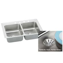 Gourmet 33" Double Basin 18-Gauge Stainless Steel Kitchen Sink for Drop In Installations with 50/50 Split - Perfect Drain Assemblies Included