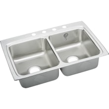 Gourmet 33" Double Basin 18-Gauge Stainless Steel Kitchen Sink for Drop In Installations with 50/50 Split - eDock Hook Included