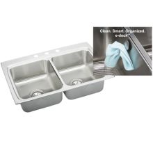 Gourmet 33" Double Basin 18-Gauge Stainless Steel Kitchen Sink for Drop In Installations with 50/50 Split - eDock Hook Included