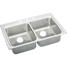 Gourmet Kitchen Sink 33" x 22" Drop In Double Basin Stainless Steel with 5" Basins
