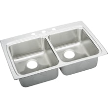 Gourmet Lustertone Stainless Steel 33" x 22" Equal Double Basin Top Mount Kitchen Sink with 5-1/2" Depth and Quick-Clip Mounting System
