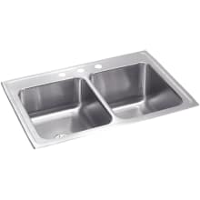 Gourmet 33" Double Basin 18-Gauge Stainless Steel Kitchen Sink for Drop In Installations with 50/50 Split - Perfect Drain Assemblies Included