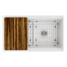 33" Farmhouse Single Basin Fireclay Kitchen Sink with Basin Rack, Basket Strainer and Cutting Board
