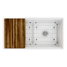 36" Farmhouse Single Basin Fireclay Kitchen Sink with Basin Rack, Basket Strainer and Cutting Board