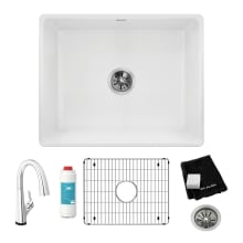 Fireclay 24-7/16" Farmhouse Single Basin Fireclay Kitchen Sink with Deck Mount 1.5 GPM Kitchen Faucet