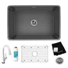 Fireclay 30" Farmhouse Single Basin Fireclay Kitchen Sink with Deck Mount 1.5 GPM Kitchen Faucet