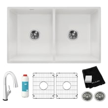 Fireclay 33" Farmhouse Double Basin Fireclay Kitchen Sink with Deck Mount 1.5 GPM Kitchen Faucet