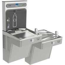 EZH20 36-1/8" Wall Mounted Bi-Level Station Hands Free Bottle Filler Combo - Cooler Operated and Vandal Resistant Bubbler