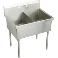 Weldbilt 63" Double Basin Free Standing Stainless Steel Utility Sink with Overflow