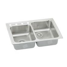 Gourmet Lustertone Stainless Steel 33" x 22" Double Basin Top Mount Kitchen Sink with Right Primary Bowl and 7-7/8" Depth