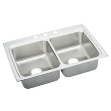 Gourmet Kitchen Sink 33" x 22" Drop In Double Basin Stainless Steel with 5" Basins