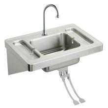 Wall Mount 16 Gauge Stainless Steel Surgeons Bathroom Sink with Spout, Foot Valve and Drain Fitting