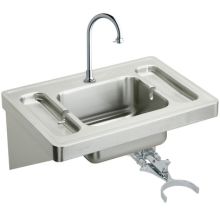 Wall Mount 16 Gauge Stainless Steel Surgeons Bathroom Sink with Spout, Knee Valve and Drain Fitting