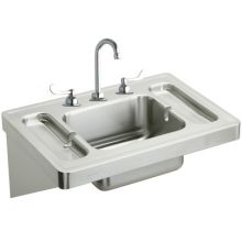 Wall Mount 16 Gauge Stainless Steel Surgeons Bathroom Sink with Faucet and 4" Wrist Blade Handles