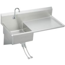 Stainless Steel 49-1/2" x 24" Wall Mount Service Sink with Right Side Drain Board, 8-1/4 Spout, Drain Fitting and Wall Hung Double Foot Valve