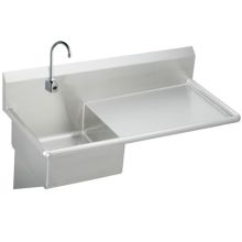 Stainless Steel 49-1/2" x 24" Wall Mount Service Sink with Right Side Drain Board, Sensor Faucet and Drain Fitting