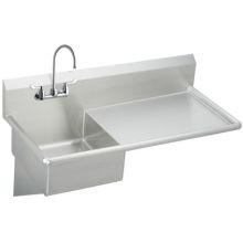 Stainless Steel 49-1/2" x 24" Wall Mount Service Sink with Right Side Drain Board, Commercial Faucet, 4" Wrist Blade Handles and Drain Fitting