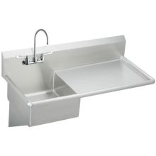 Stainless Steel 49-1/2" x 24" Wall Mount Service Sink with Right Side Drain Board, Commercial Faucet, 6" Wrist Blade Handles and Drain Fitting