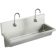Wall Mount 14 Gauge Stainless Steel Two Station Handwash Sink with Two Sensor Faucets and Mixing Valves