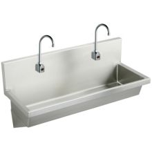 Wall Mount 14 Gauge Stainless Steel Two Station Handwash Sink with Two Sensor Faucets and Anti-Scald Mixing Valves